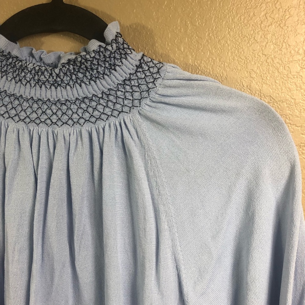 Zara light blue smocked dolman turtleneck. - Picture 10 of 11